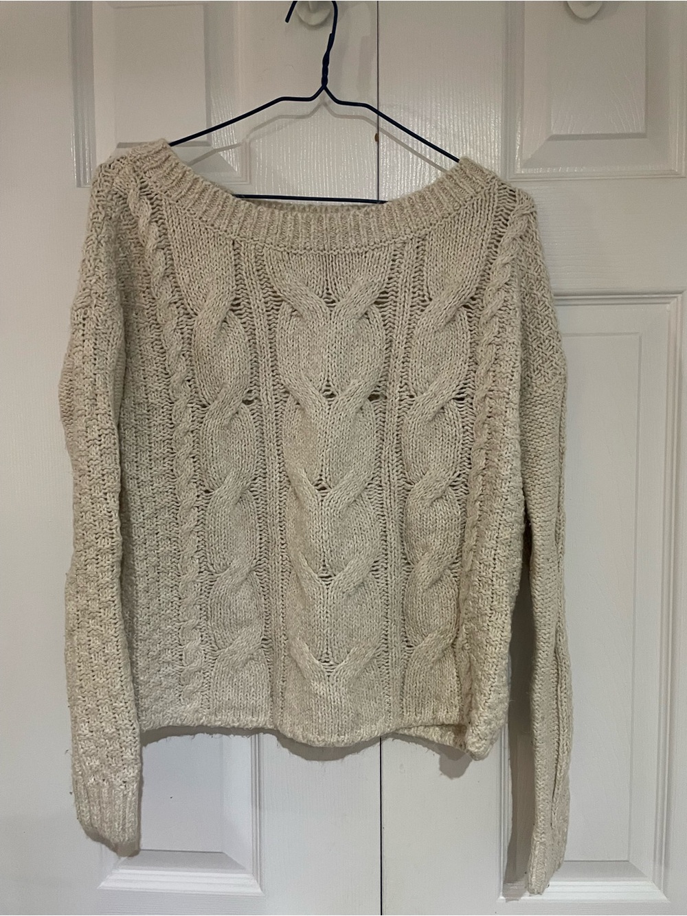 Hollister Cream Cable-Knit Boatneck Sweater